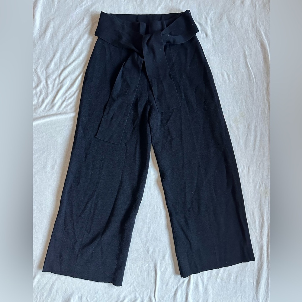 Club Monaco Black Wide-Leg Tie-Waist sweater cullotes knit Pants XS
